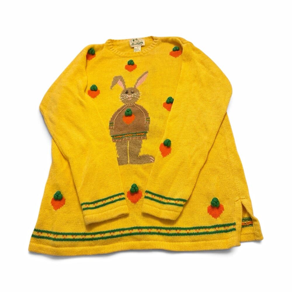 Vintage The Quacker Factory Bunny Sweater Double Sided Yellow Size Small